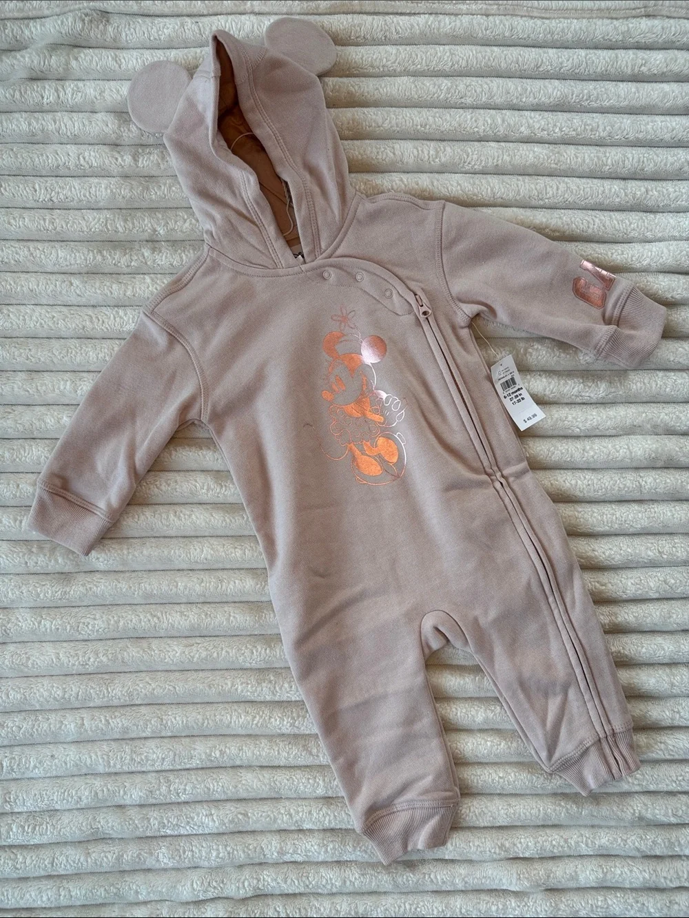 GAP Light Pink Hooded Baby One-Piece Romper with Mouse Ears